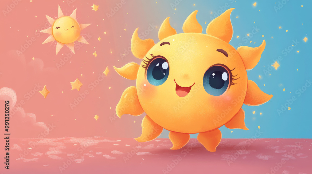 Cute cartoon sun with big eyes and a smile. Cute cartoon sun with big eyes and a smile.