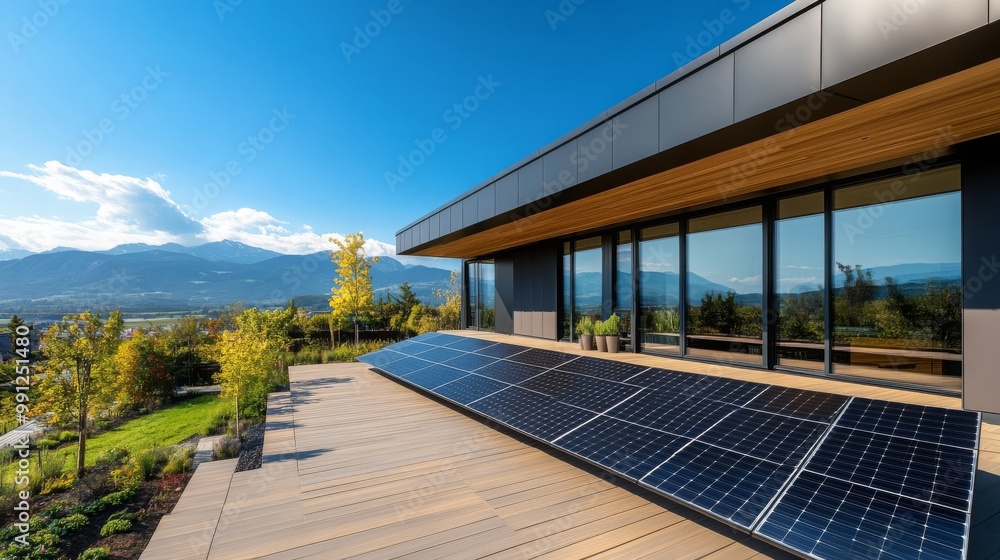 Modern House with Solar Panels and Mountain View Modern House with Solar Panels and Mountain View