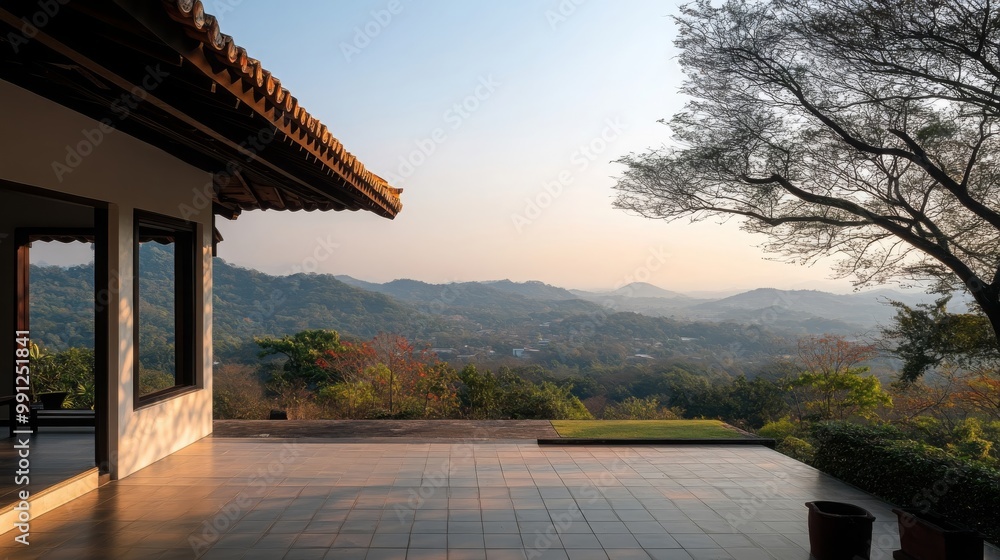 Mountain View Patio with Tile Floor and Green Grass