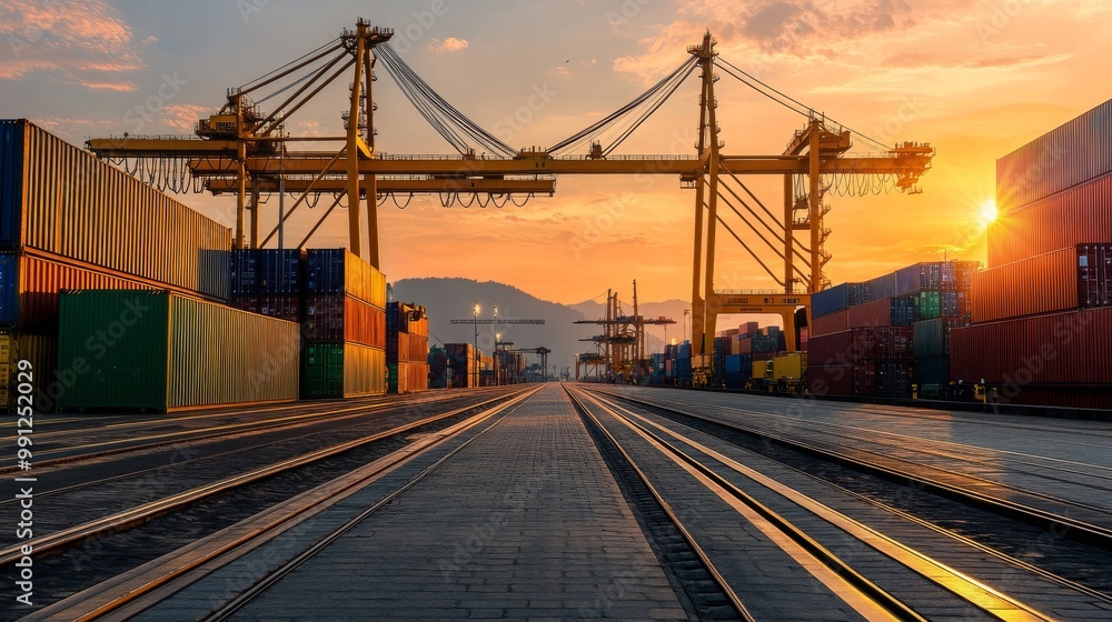 Cargo Container Terminal at Sunset Cargo Container Terminal at Sunset