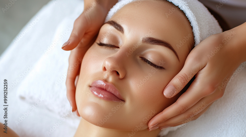 Woman with closed eyes lying on a towel in spa salon. Woman with closed eyes lying on a towel in spa salon.