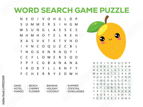 Word search game puzzle for kids