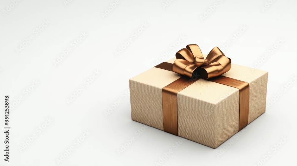 Fototapeta premium Elegant Gift Box with Brown Ribbon and Bow