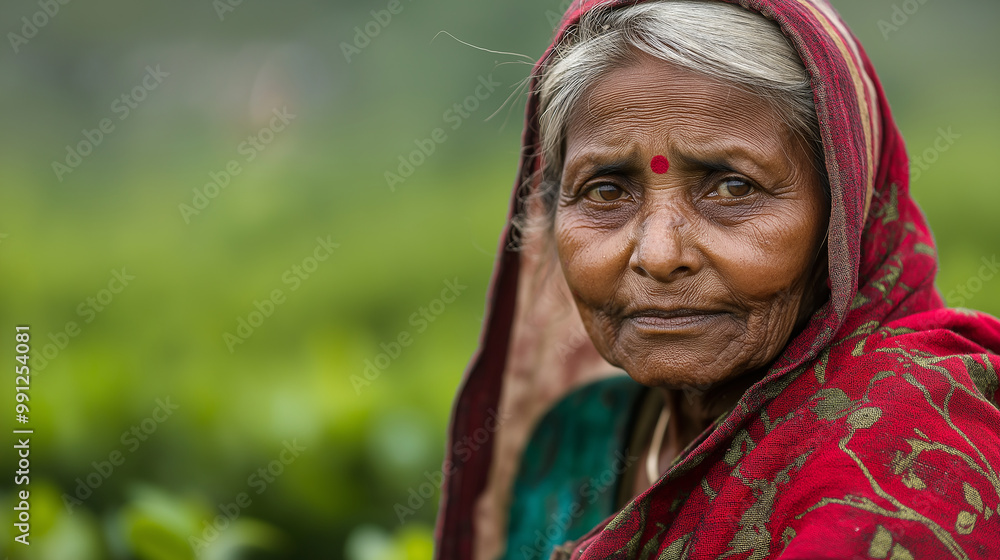 Indian woman posing on a tea plantation in assam Indian woman posing on a tea plantation in assam
