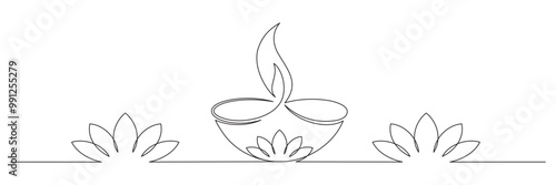 diwali candle line art style