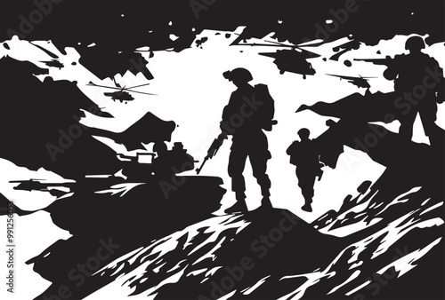 Military vector illustration army combat ambush grunge.