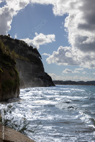 Limestone cliffs and Ionic sea, Corfu, Greece