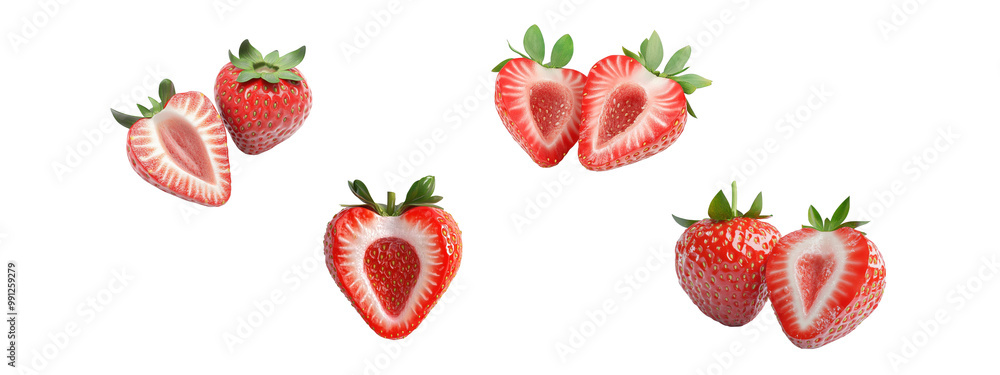 Strawberry with cut in half on white background Strawberry with cut in half on white background