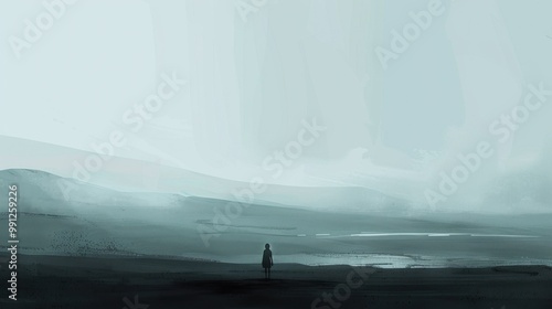 Solitary Figure in a Foggy Landscape