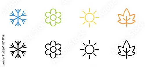 Season icon. Spring, Summer, Autumn, Winter icons. Weather, climate symbols. Vector icons
