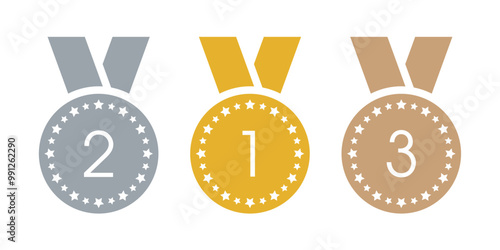 gold, silver, bronze medal symbols. first, second, third medal interface. medal symbols for sport, education, business