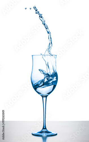 water splashing from wineglass on white background