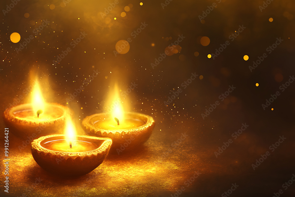 Peaceful Diwali background with soft, glowing Diya's and a warm golden light Peaceful Diwali background with soft, glowing Diya's and a warm golden light