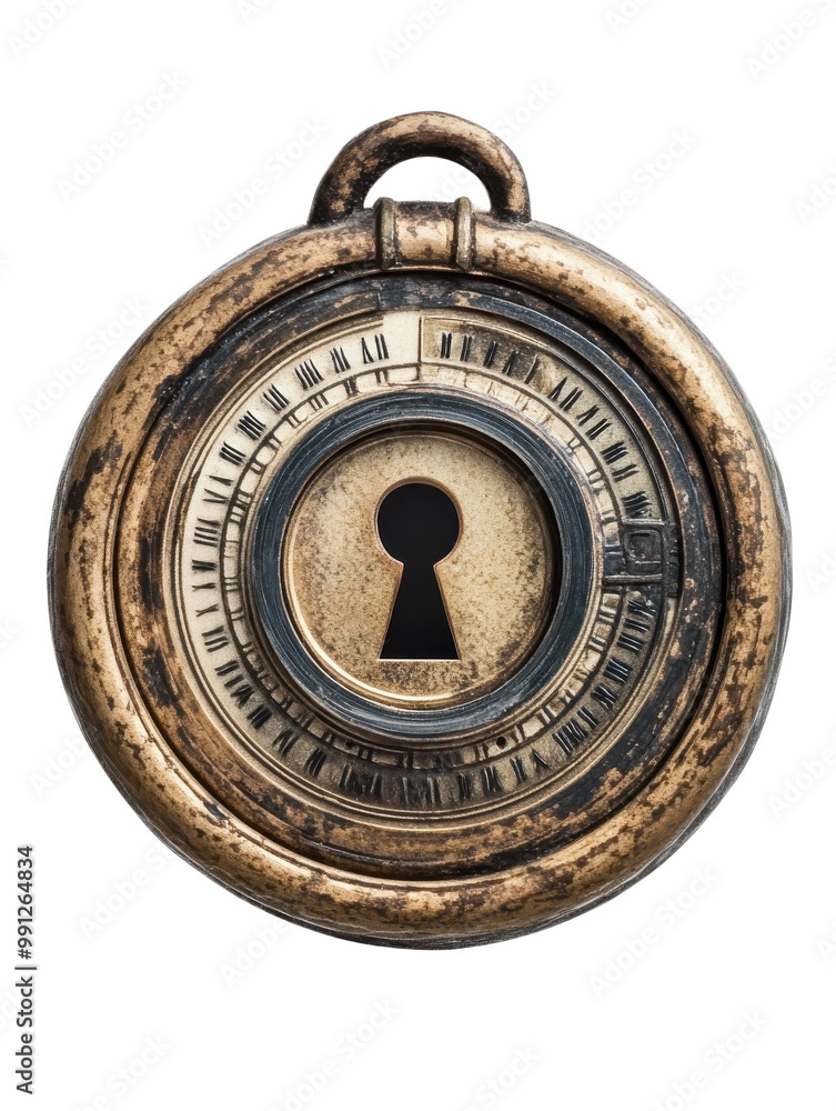 Antique lock with keyhole, white isolated background. Antique lock with keyhole, white isolated background.