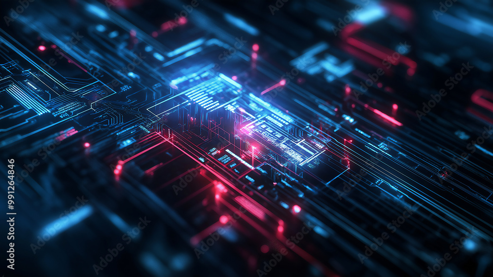 Fototapeta premium Futuristic digital technology abstract background, Artificial Intelligence AI technology background with copyspace