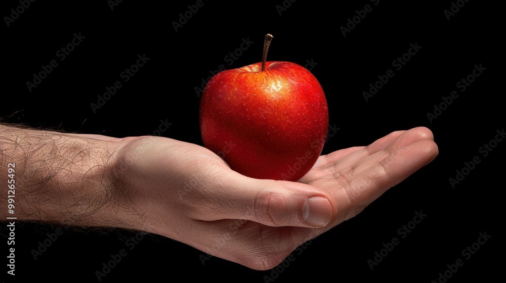 Hand holding an apple isolated over plain background Hand holding an apple isolated over plain background