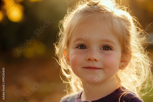 Portrait of a young blonde caucasian girl in the summer sun