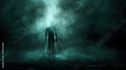 Mysterious Figure in a Foggy Landscape