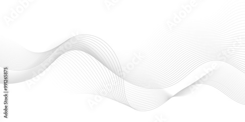 Gray wave curve lines abstract background with flowing particles. Digital energy waves technology concept. Modern backdrop design for business, presentation, banner.
