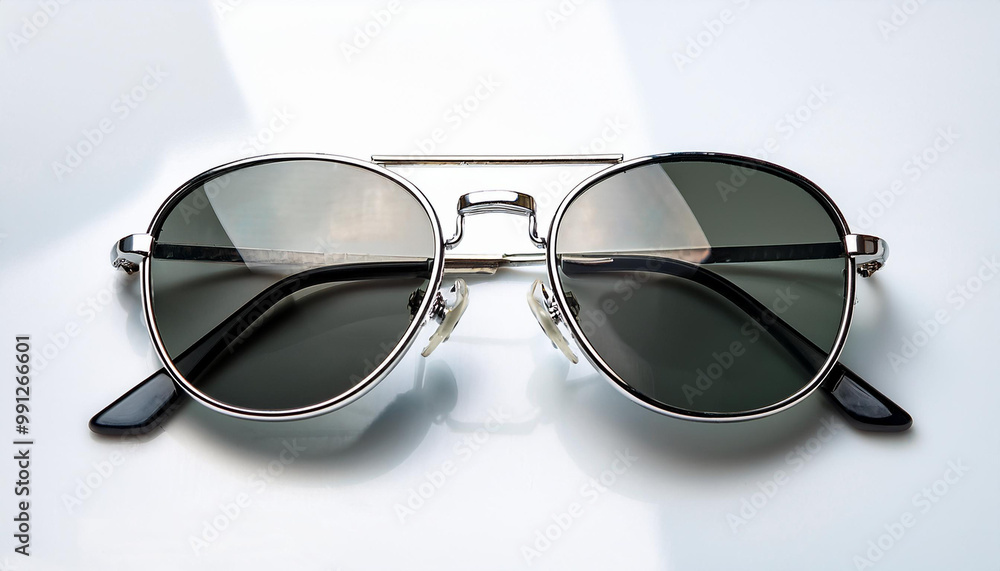 a pair of classic aviator sunglasses with reflective lenses, placed on a white background a pair of classic aviator sunglasses with reflective lenses, placed on a white background