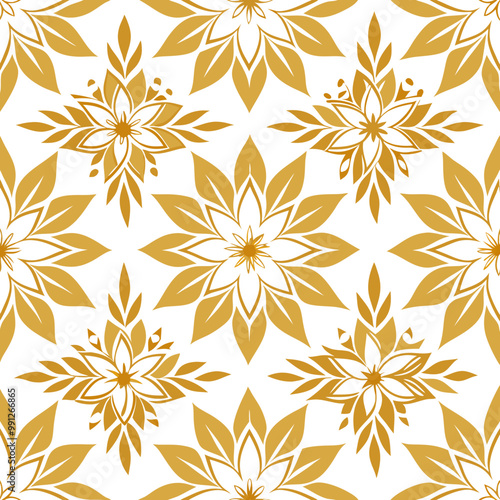 Design a seamless pattern with geometric floral illustrations in gold and white
