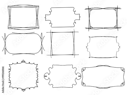Hand drawn grunge circle, oval, square, rectangle shapes. Doddle outline frames with crayon or pencil texture. Scribble elements for messages, notes labels, vector illustration.