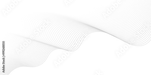 Abstract gray wave dynamic curve dots lines background. Energy technology concept halftone modern backdrop design for business, presentation, banner.