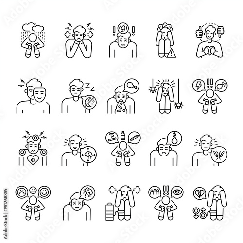 Psychological diseases line color icons set Signs for web page