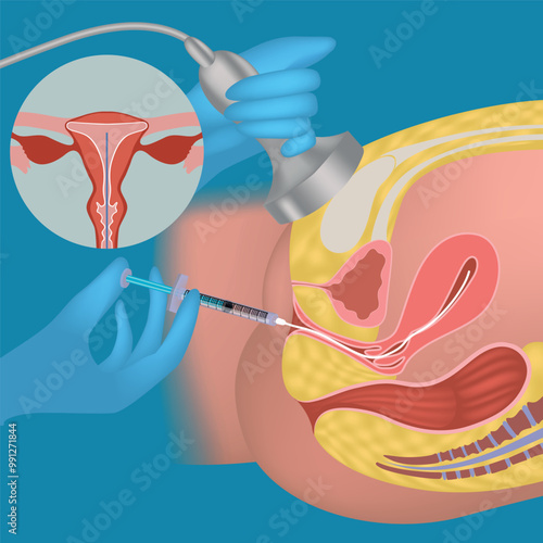 Artificial insemination. Diagram with procedure. Medical poster, vector