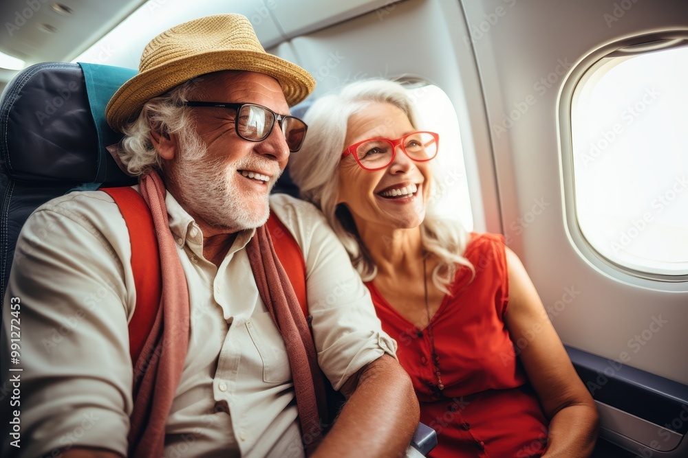 Happy senior couple traveling together Happy senior couple traveling together