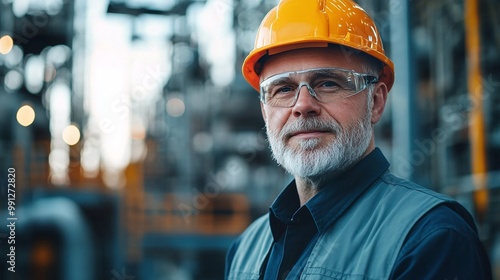 senior engineer at an industrial site displaying confidence in managing production overseeing equipment and leading factory operations with engineering expertise