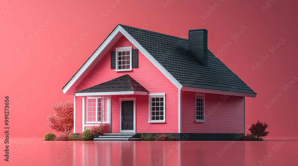 Pink real estate for personal loan on background. money saving to loan house, property concept of financial, money investment Pink real estate for personal loan on background. money saving to loan house, property concept of financial, money investment