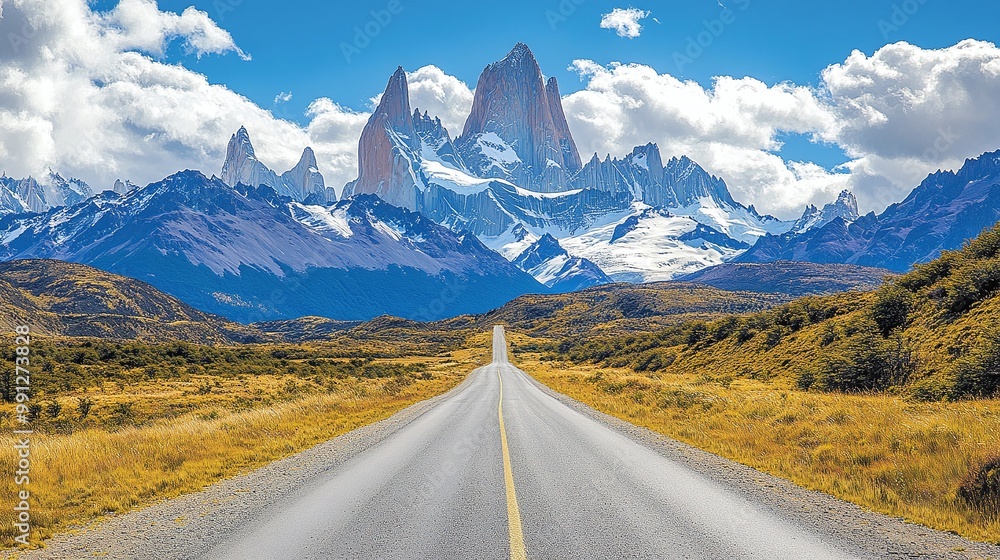 Fototapeta premium explore the wonders of patagonia on a scenic highway surrounded by nature landscapes and mountain views creating a stunning adventure in the remote wilderness