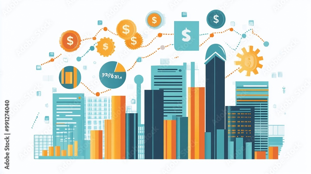 Fototapeta premium investment and capital gain strategies in business finance promoting economic growth with comprehensive market reports guiding money management and financial returns