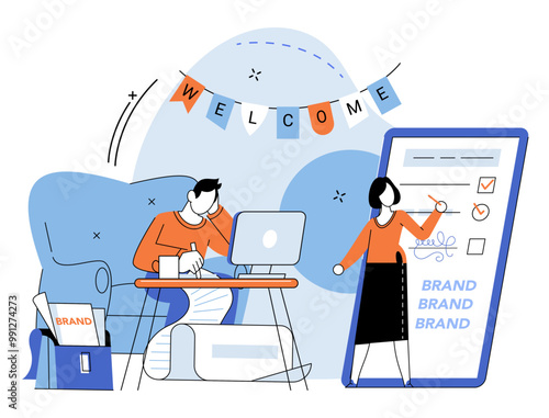 Brand building vector illustration. Brand, architect, envisions blueprint for building lasting connections with consumers Building, foundation, supports weight brands identity, shaping its character