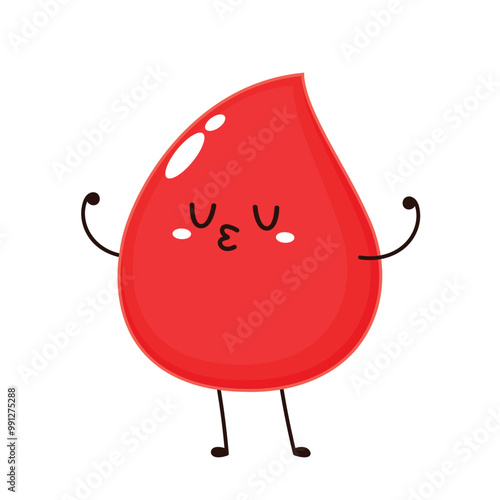 Red Blood Drop Cartoon Character. Vector Illustration Flat Design Isolated On Transparent Background. Red Blood Cell Mascot.