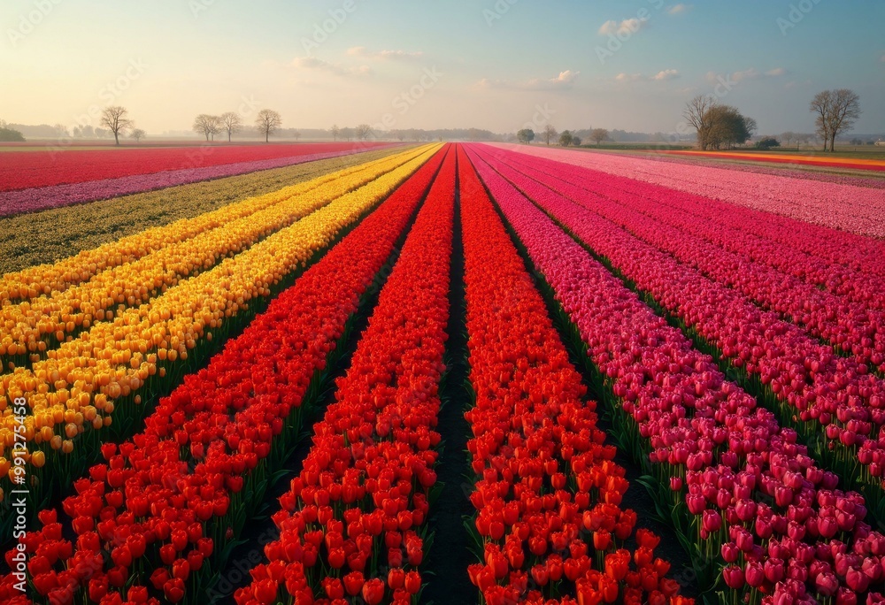 Aerial View of Vibrant Tulip Fields Aerial View of Vibrant Tulip Fields