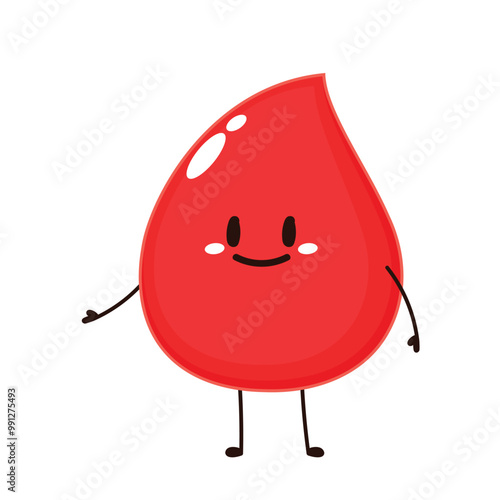 Red Blood Drop Cartoon Character. Vector Illustration Flat Design Isolated On Transparent Background. Red Blood Cell Mascot.