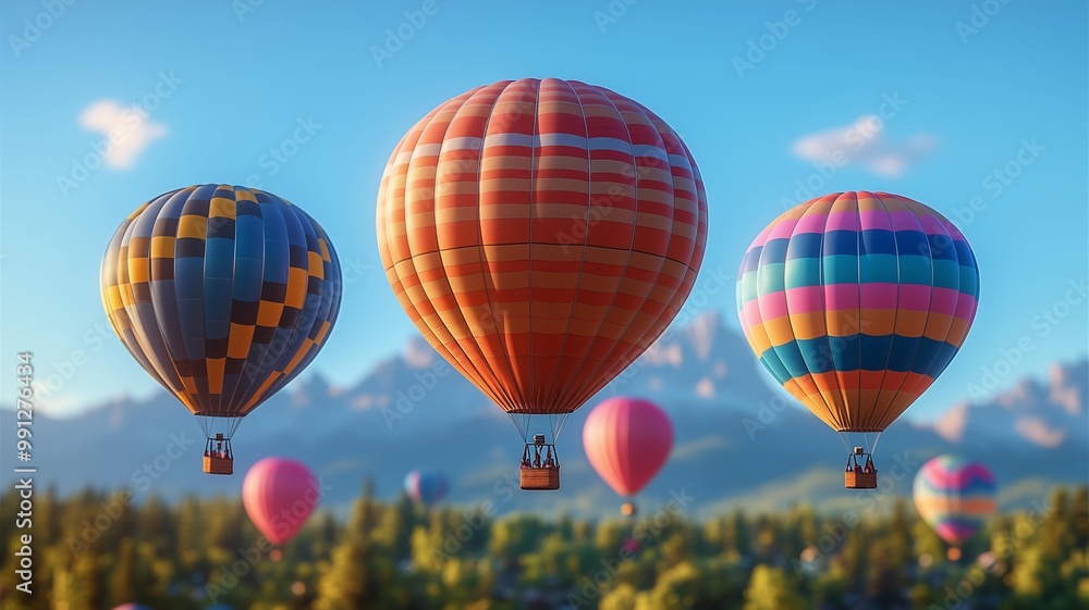 Obraz premium 青空の中に浮かぶ気球