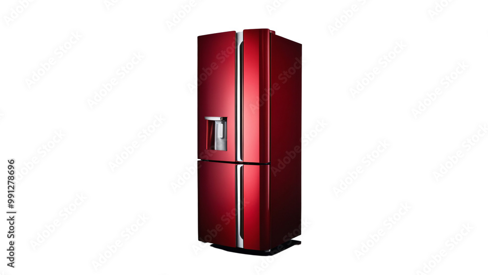 Red fridge or refrigerator isolated on transparent background. Modern home technology appliance to keep the food cold and fresh, electric cooler object, kitchen equipment, freeze temperature storage Red fridge or refrigerator isolated on transparent background. Modern home technology appliance to keep the food cold and fresh, electric cooler object, kitchen equipment, freeze temperature storage