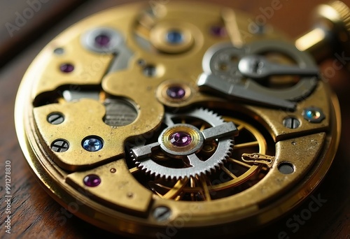 Wallpaper Mural Intricate Vintage Pocket Watch Mechanism with Colorful Jewels Torontodigital.ca