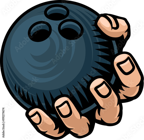 A mascot person hand or fist holding a bowling ball
