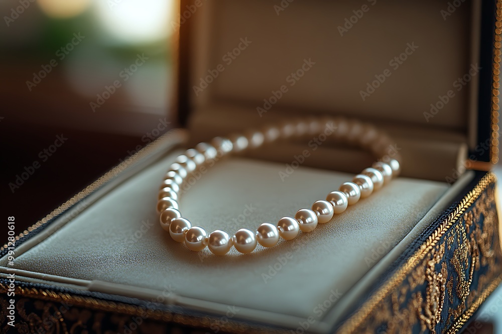 Pearl Necklace in Ornate Jewelry Box Pearl Necklace in Ornate Jewelry Box