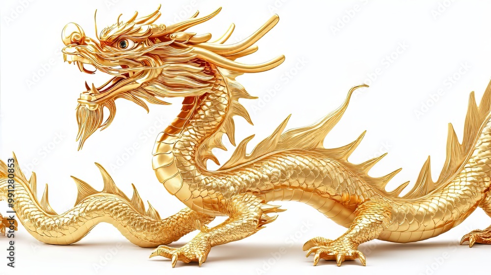 Obraz premium Captivating Chinese Golden Dragon: A Symbol of Power and Prosperity