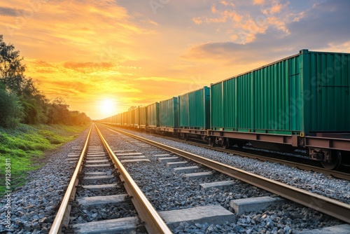 Freight Train at Sunset