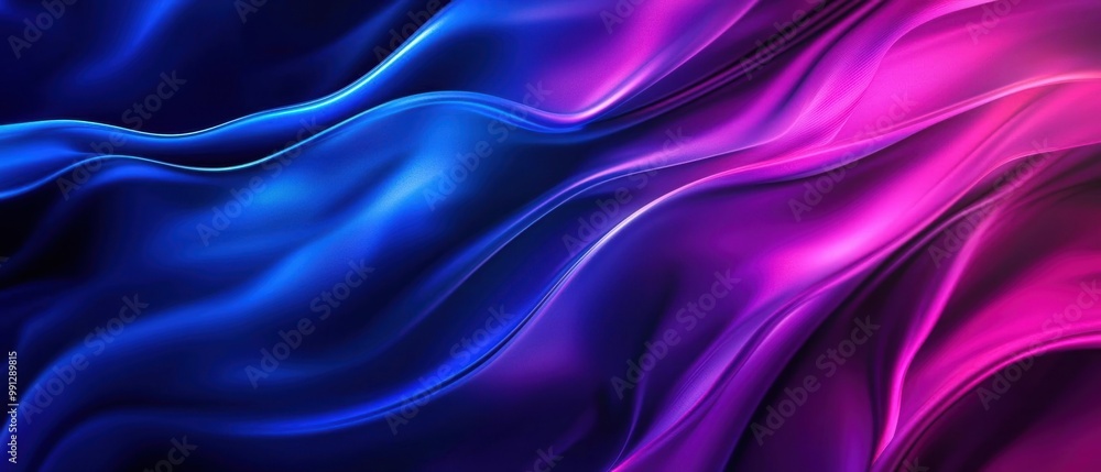 Fototapeta premium Colorful fluid waves in blue and pink, creating a smooth abstract background.