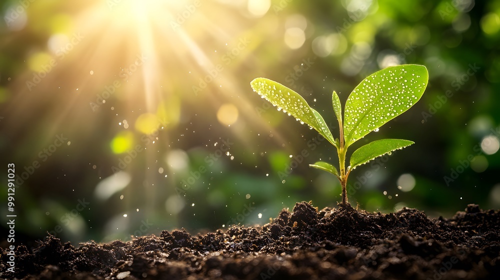 The sprout of life is growing in the soil, symbolizing a new beginning and growth The sprout of life is growing in the soil, symbolizing a new beginning and growth