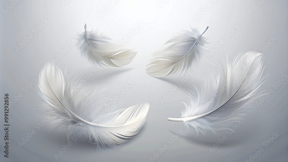 Obraz premium White feathers gently floating on a floor