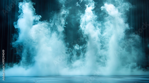 Aquamarine and White Smoke Creating Mystical Stage Atmosphere