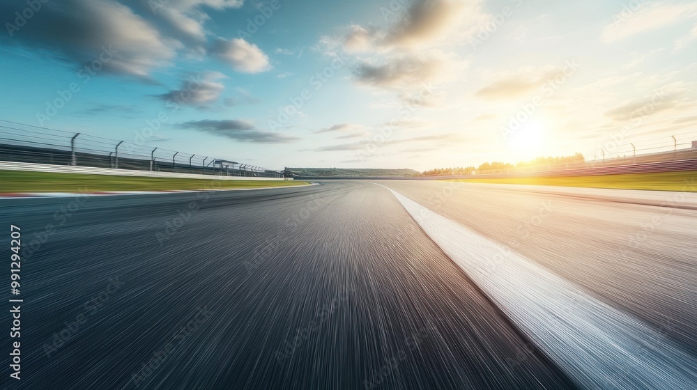 Fototapeta premium Speeding Towards the Sunset on a Race Track
